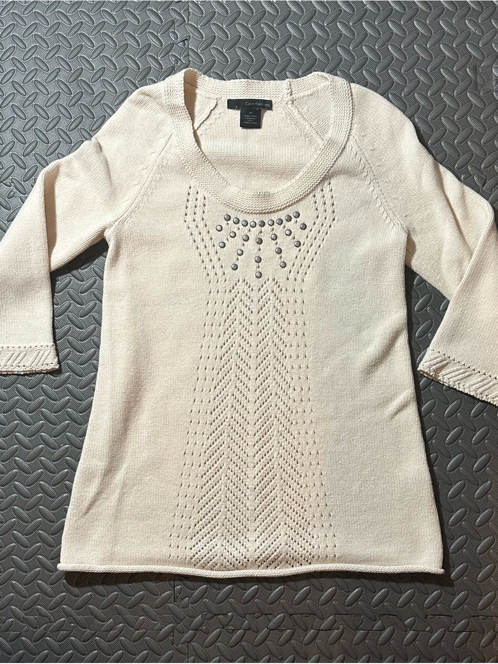 Calvin Klein Jeans Cream Scoop Neck Stud Detail Knit Sweater